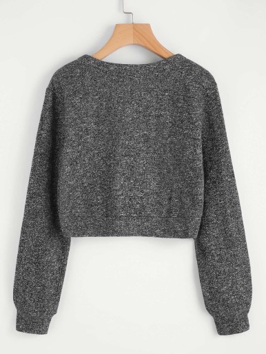 Grommet Lace Up Marled Knit Crop Sweatshirt
