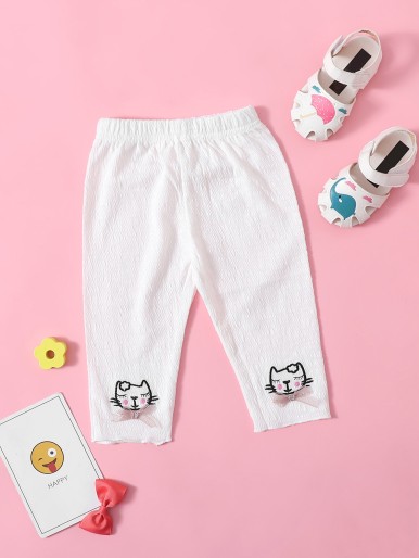 Toddler Girls Cartoon Embroidered Bow Leggings