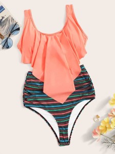 Handkerchief Hem Top With High Waisted Bikini Set