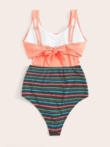 Handkerchief Hem Top With High Waisted Bikini Set