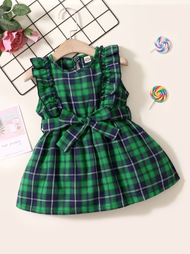 Baby Girl Plaid Belted Ruffle Dress