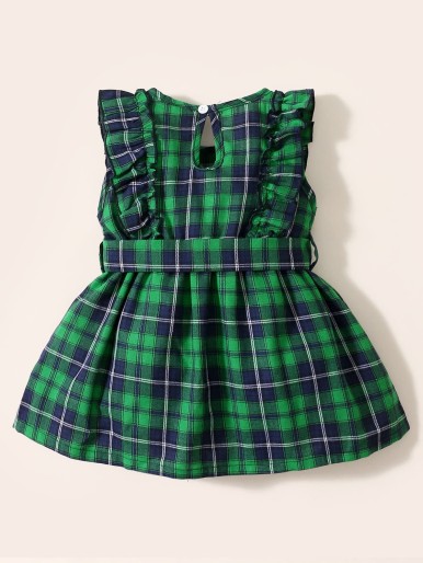 Baby Girl Plaid Belted Ruffle Dress