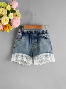 Toddler Girls Contrast Lace Denim Shorts