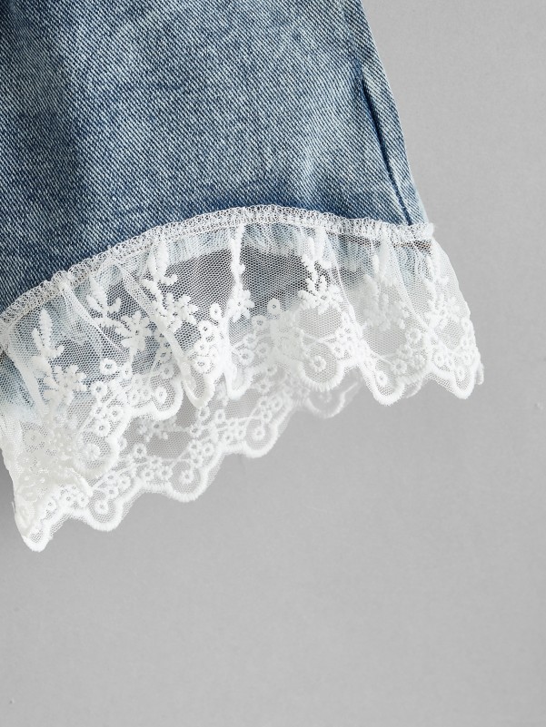 Toddler Girls Contrast Lace Denim Shorts