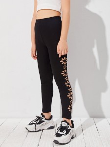 SHEIN Girls Elastic Waist Laser Cut Leggings