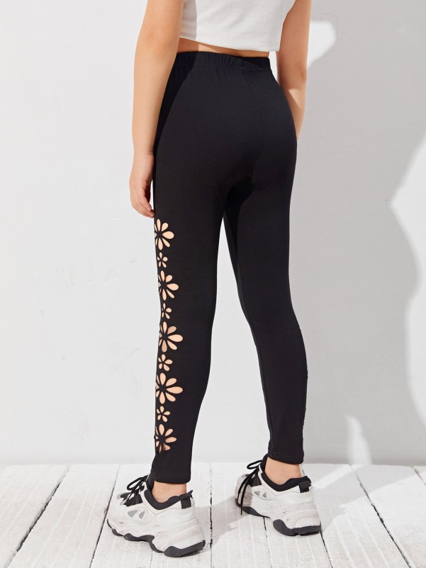 SHEIN Girls Elastic Waist Laser Cut Leggings