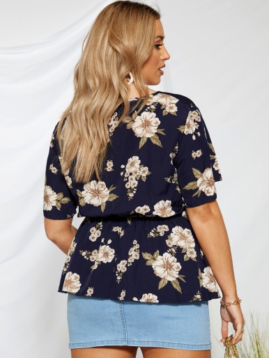 Plus Allover Floral Babydoll Blouse