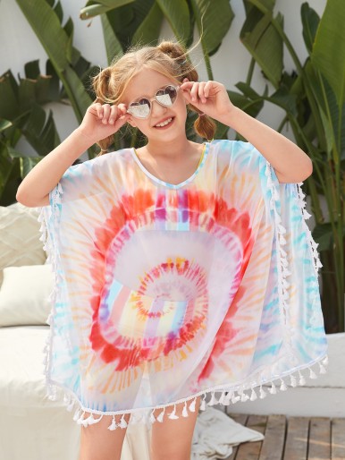 Girls Tie Dye Tassel Cover Up