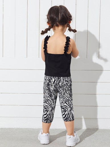 SHEIN Toddler Girls Frill Trim Cami & Zebra Striped Pants Set