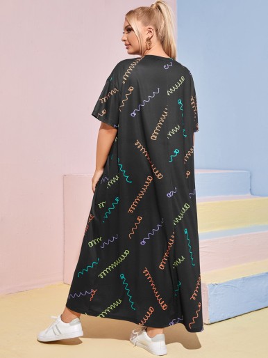 SHEIN Plus Drop Shoulder Graphic Print Dress