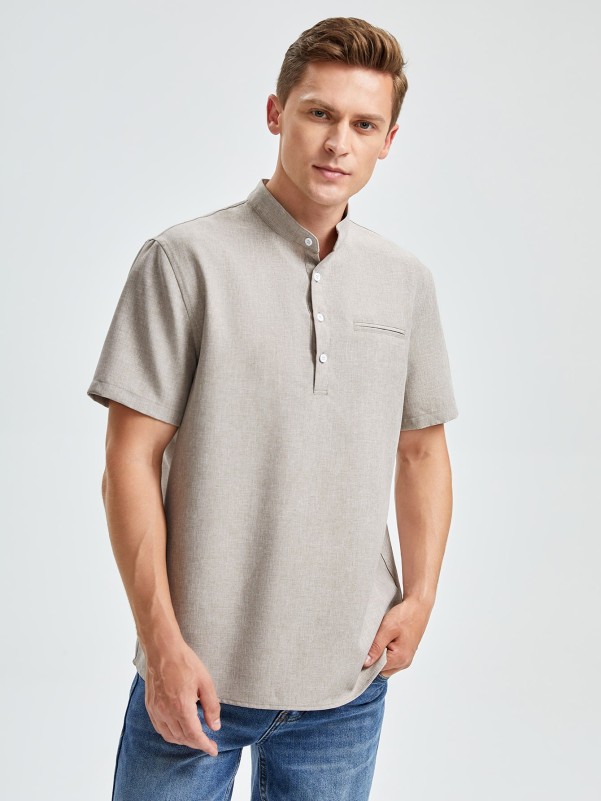 SHEIN Men Curved Hem Solid Polo Shirt