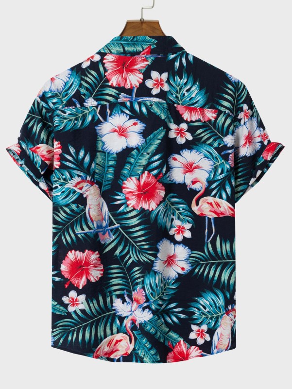 Men Hawaiian Print Button Up Shirt