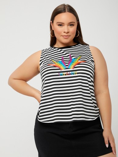 SHEIN LGBT Plus قميص بدون أكمام برسومات قوس قزح وشعار