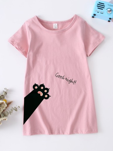 Toddler Girls Cartoon & Slogan Graphic Sleep Dress