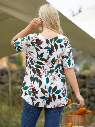 Plus Plants Print Longline Blouse