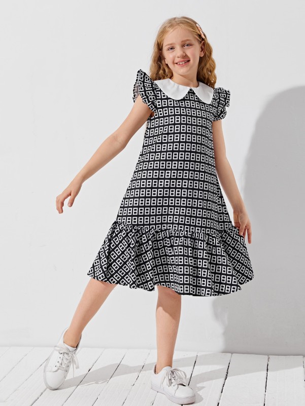 SHEIN Peter Pan Collar Tartan Print Puff Sleeve Dress  Girls frock design, Peter  pan collar dress, Modest fashion outfits