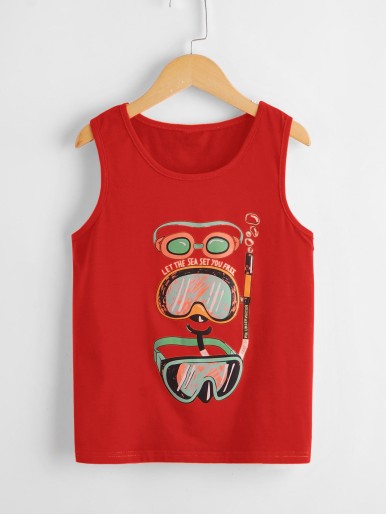 Boys Slogan & Cartoon Graphic Tank Top