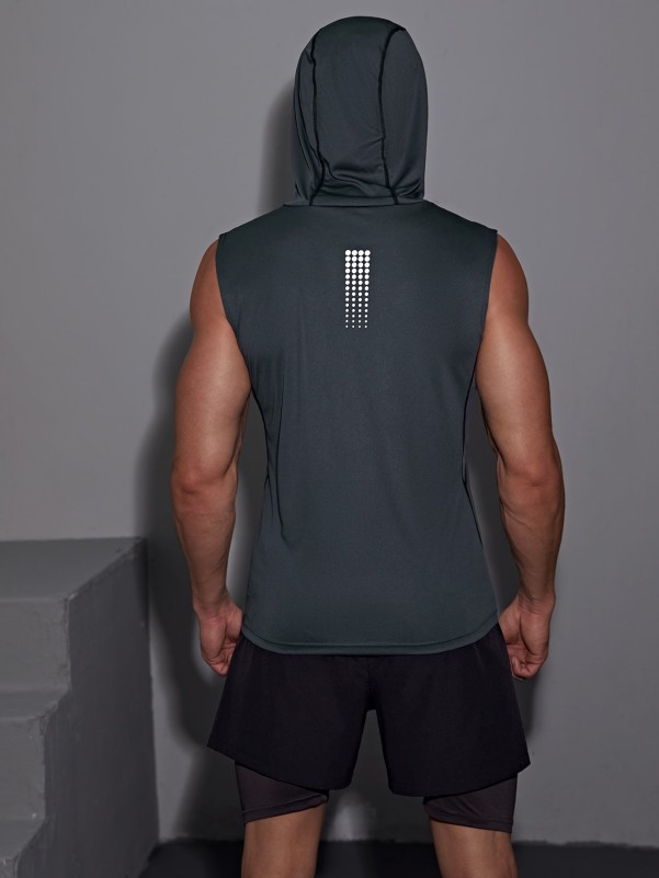 Men Reflective Print Hooded Sports Tank Top