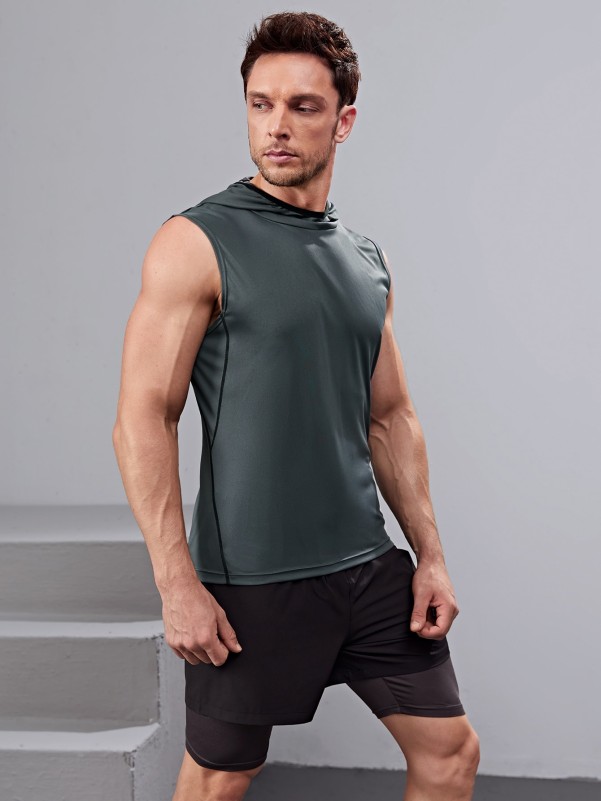 Men Reflective Print Hooded Sports Tank Top