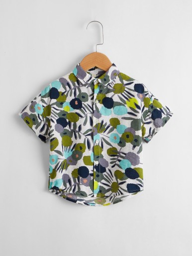 Toddler Boys Allover Plants Shirt