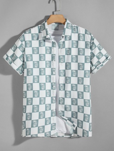 Men Paisley & Checkerboard Print Shirt