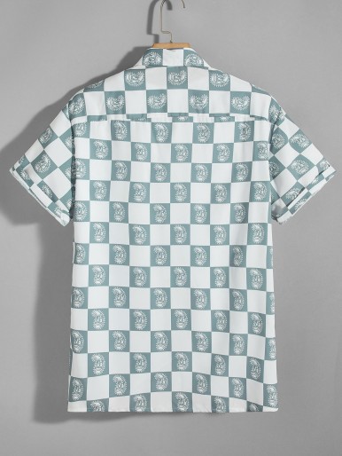 Men Paisley & Checkerboard Print Shirt