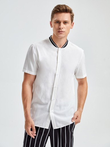 SHEIN Men Contrast Striped Neck Shirt