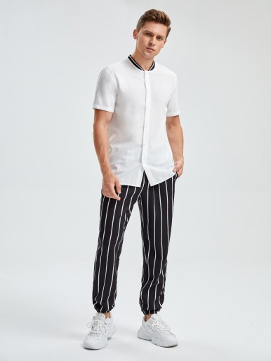 SHEIN Men Contrast Striped Neck Shirt