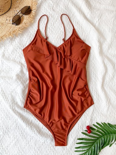 Maternity Ruffle Trim One Piece Swimsuit