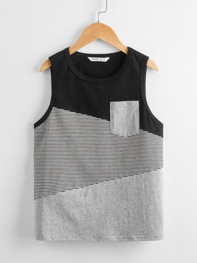 SHEIN Boys Pocket Patched Colorblock Tank Top