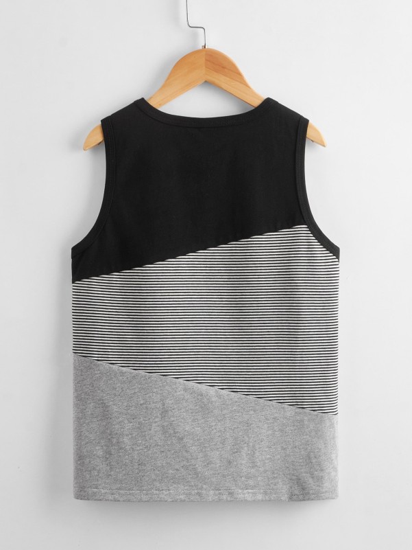 SHEIN Boys Pocket Patched Colorblock Tank Top