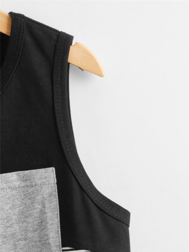 SHEIN Boys Pocket Patched Colorblock Tank Top