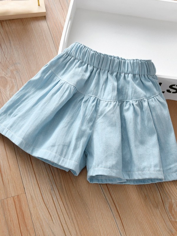 Toddler Girls Elastic Waist Denim Culotte Shorts