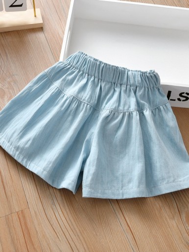 Toddler Girls Elastic Waist Denim Culotte Shorts