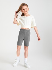 SHEIN BASICS Girls Cotton Solid Biker Shorts