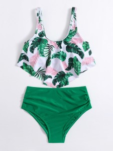 Girls Tropical Print Ruffle Bikini Swimsuit