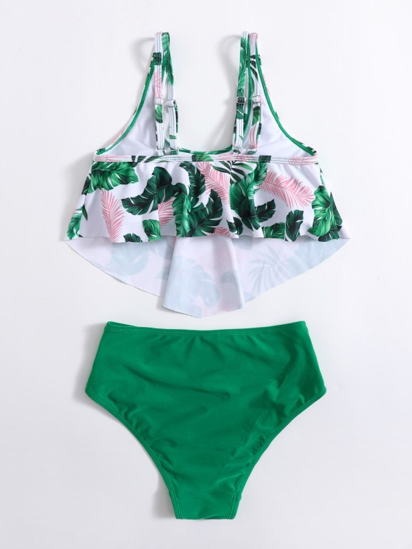 Girls Tropical Print Ruffle Bikini Swimsuit