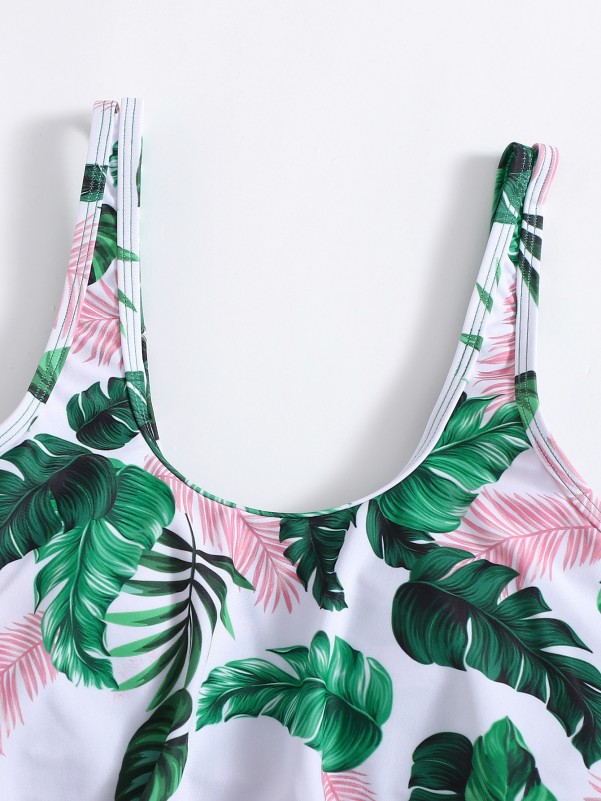 Girls Tropical Print Ruffle Bikini Swimsuit