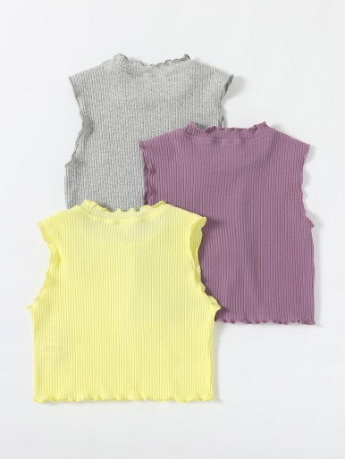 Toddler Girls 3pcs Rib Knit Lettuce Trimed Tank Top