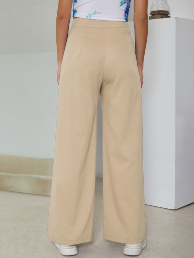 Button Waist Wide Leg Pants