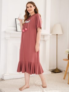 SHEIN Plus Ruffle Hem Raglan Sleeve Hooded Night Dress