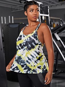 Plus Letter Tape Tie Dye Sports Cami Top