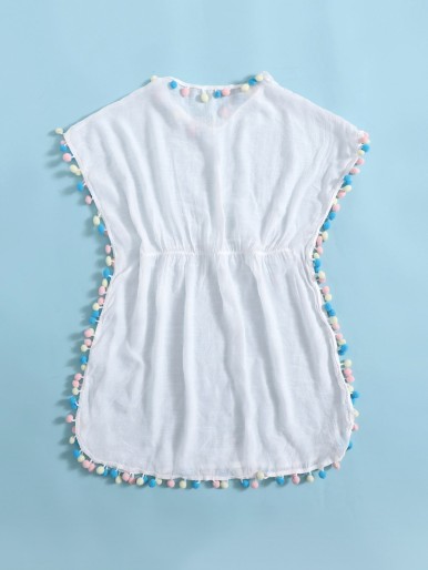 Girls Pom-pom Trim Cover Up