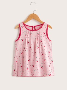 SHEIN Toddler Girls Cherry & Polka Dot Print Ringer Tank Top