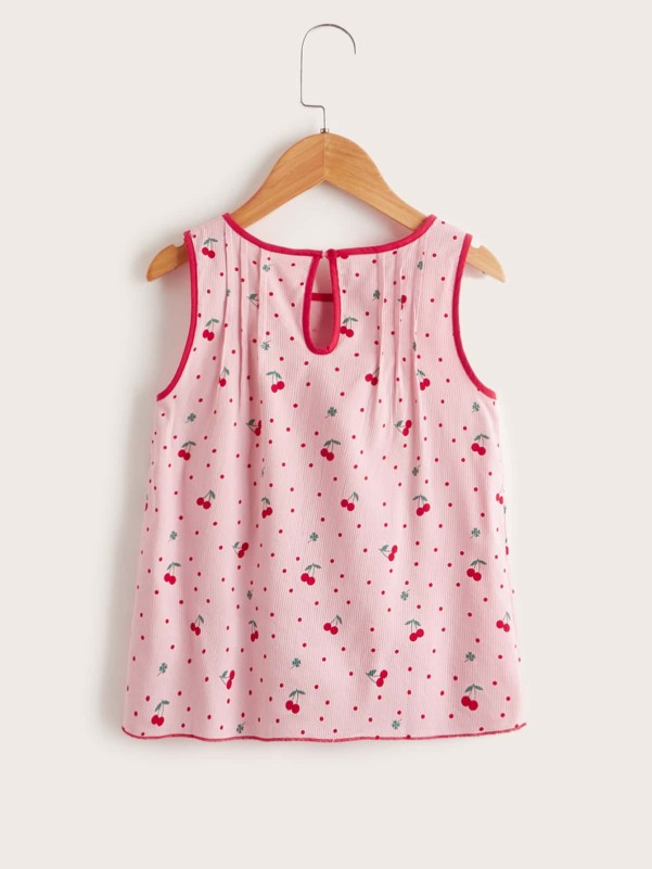 SHEIN Toddler Girls Cherry & Polka Dot Print Ringer Tank Top