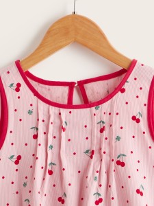 SHEIN Toddler Girls Cherry & Polka Dot Print Ringer Tank Top