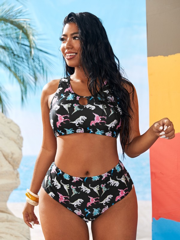 Plus Dinosaur Print Bikini Swimsuit