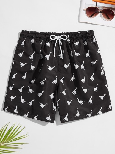 Men Random Dinosaur Print Swim Trunks