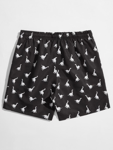 Men Random Dinosaur Print Swim Trunks