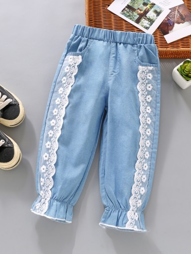 Toddler Girls Contrast Lace Jeans